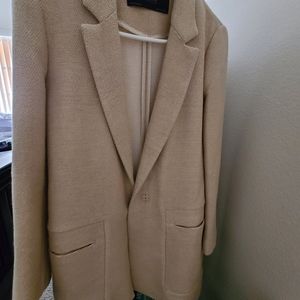 Zara basic wheat/tan colored cotton blend blazer NWOT size M